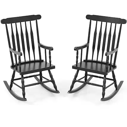 Front. Gymax - Gymax 2PCS Wooden Rocking Chair Single Rocker Indoor Garden Patio Yard Black - Black.