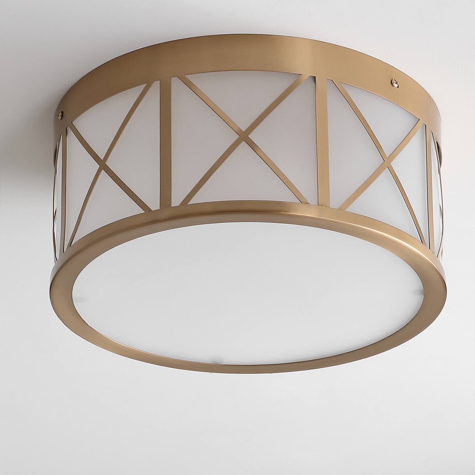 Alt View 5. Jonathan Y - Cadence 13" Drum Metal/Glass Flush Mount, Brass Gold - Brass Gold.