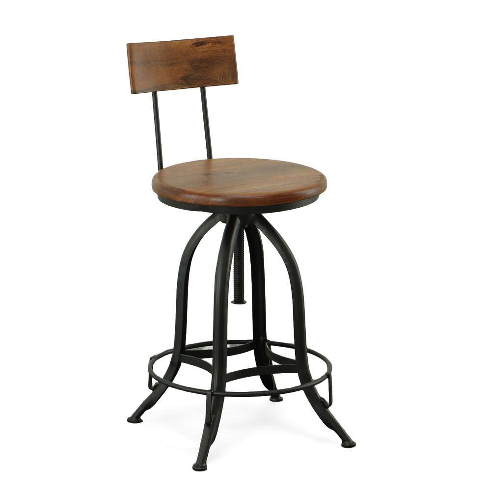 Alt View 2. Carolina Chair & Table - Ryder Adjustable Barstool with Back - Chestnut Seat - Black Base - Chestnut, Black.