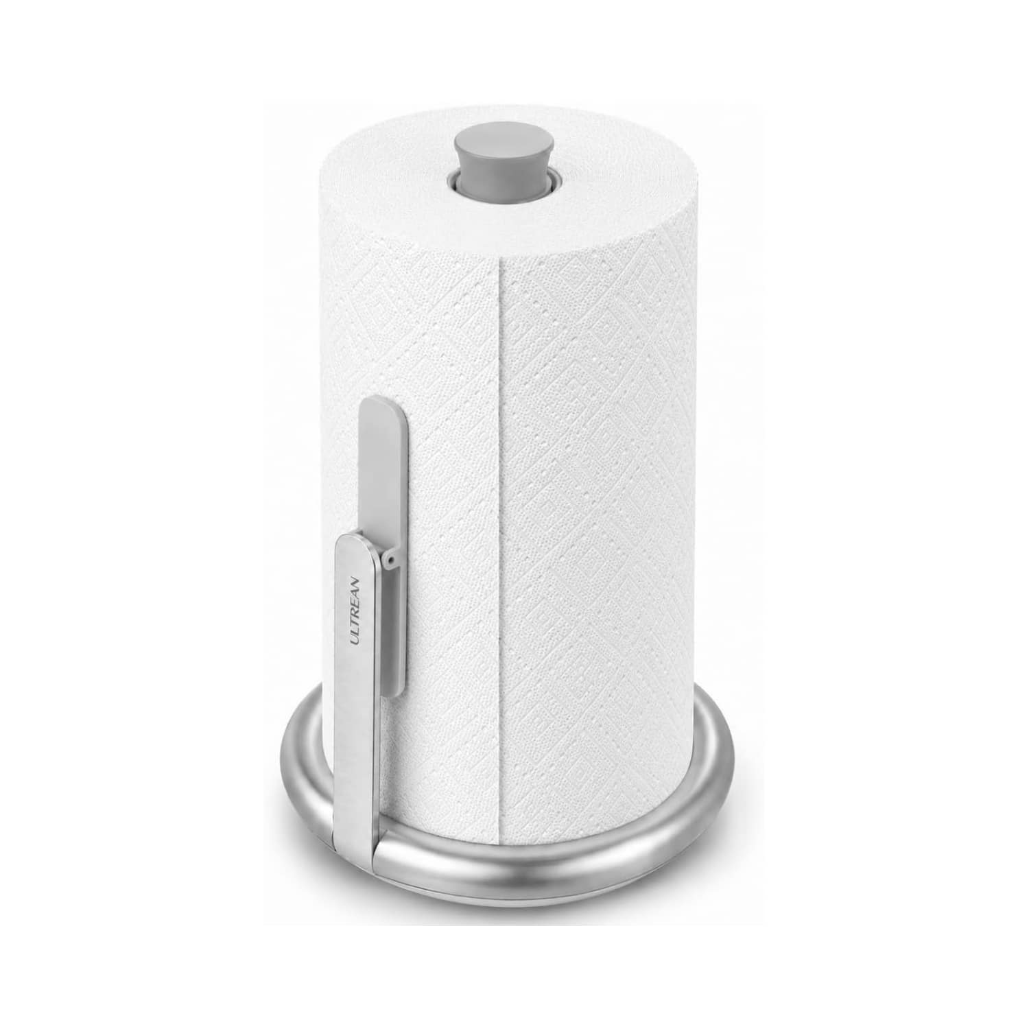 Ultrean - Countertop Paper Towel Holder with One-Hand Tear, Weighted Non-Slip Base, Stainless Steel - Silver