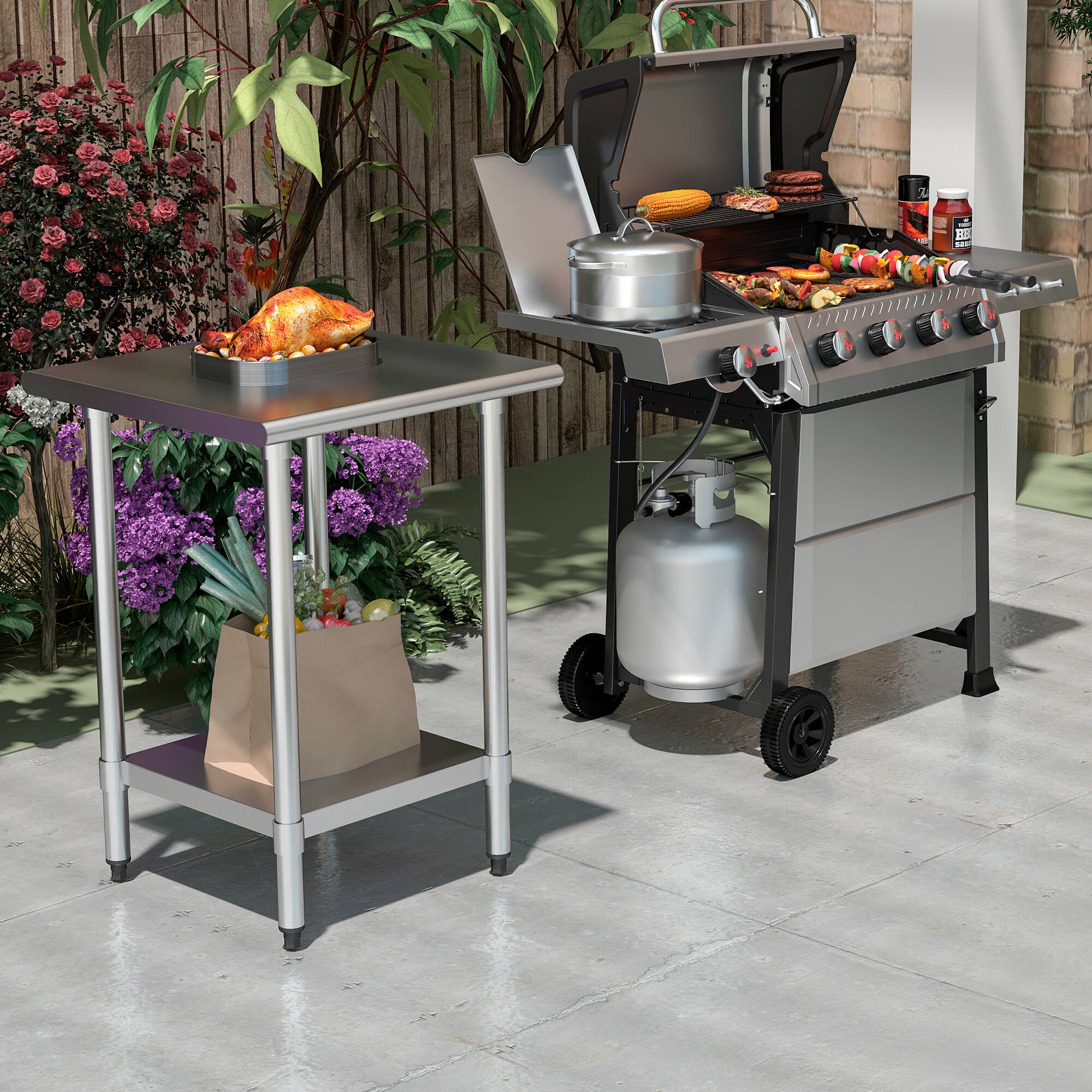 Alt View 6. KLEENSTEEL - 24" x 24" NSF Stainless Steel Worktable Adjustable Undershelf for Kitchen & BBQ.