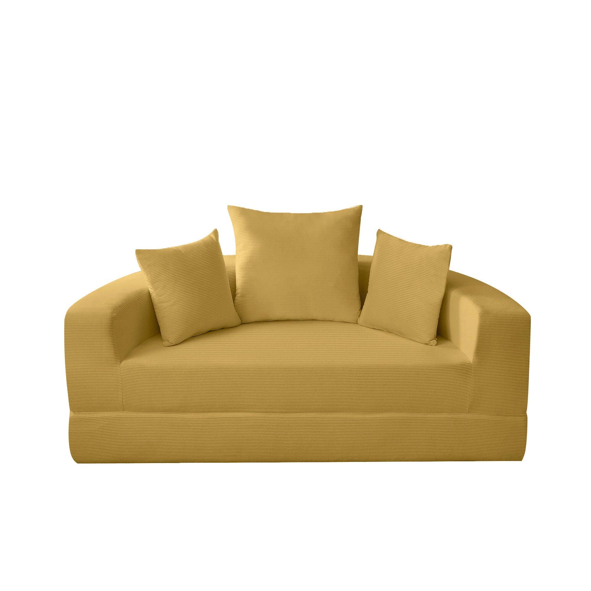 Front. Boyel Living - Convertible Corduroy Sofa Couch Bed Multi Functional Folding Futon Floor Lounge Sofa No Assembly Yellow - Yellow.