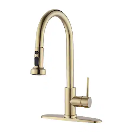 Front. Ropilly - Ropilly Brushed Gold Pull Down Kitchen Faucet, Single Handle High Arc Kitchen Faucet with Sprayer - Brushed Gold.