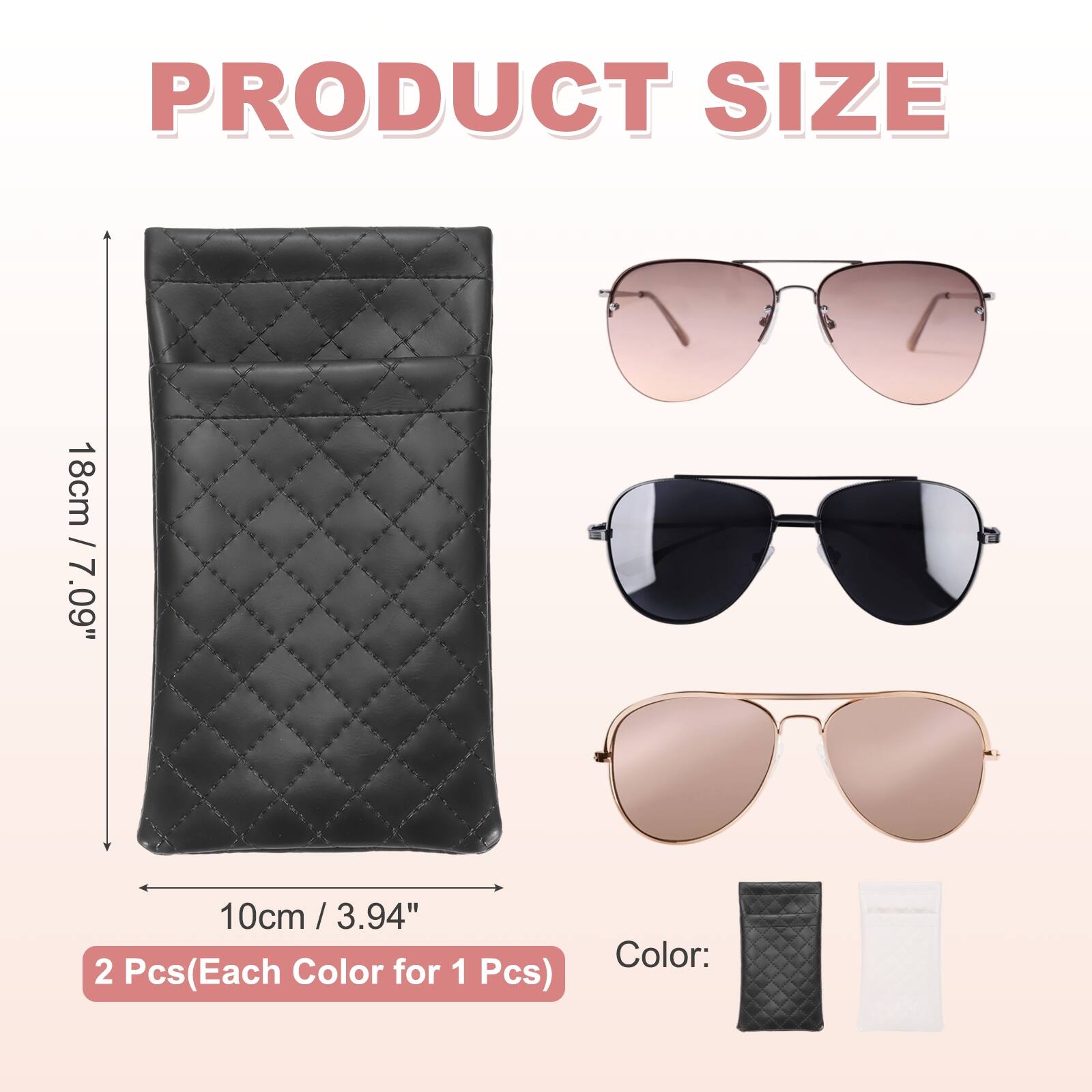 PRODUCT SIZE  
18cm / 7.09"  
10cm / 3.94"  
2 Pcs (Each Color for 1 Pcs)  
Color: