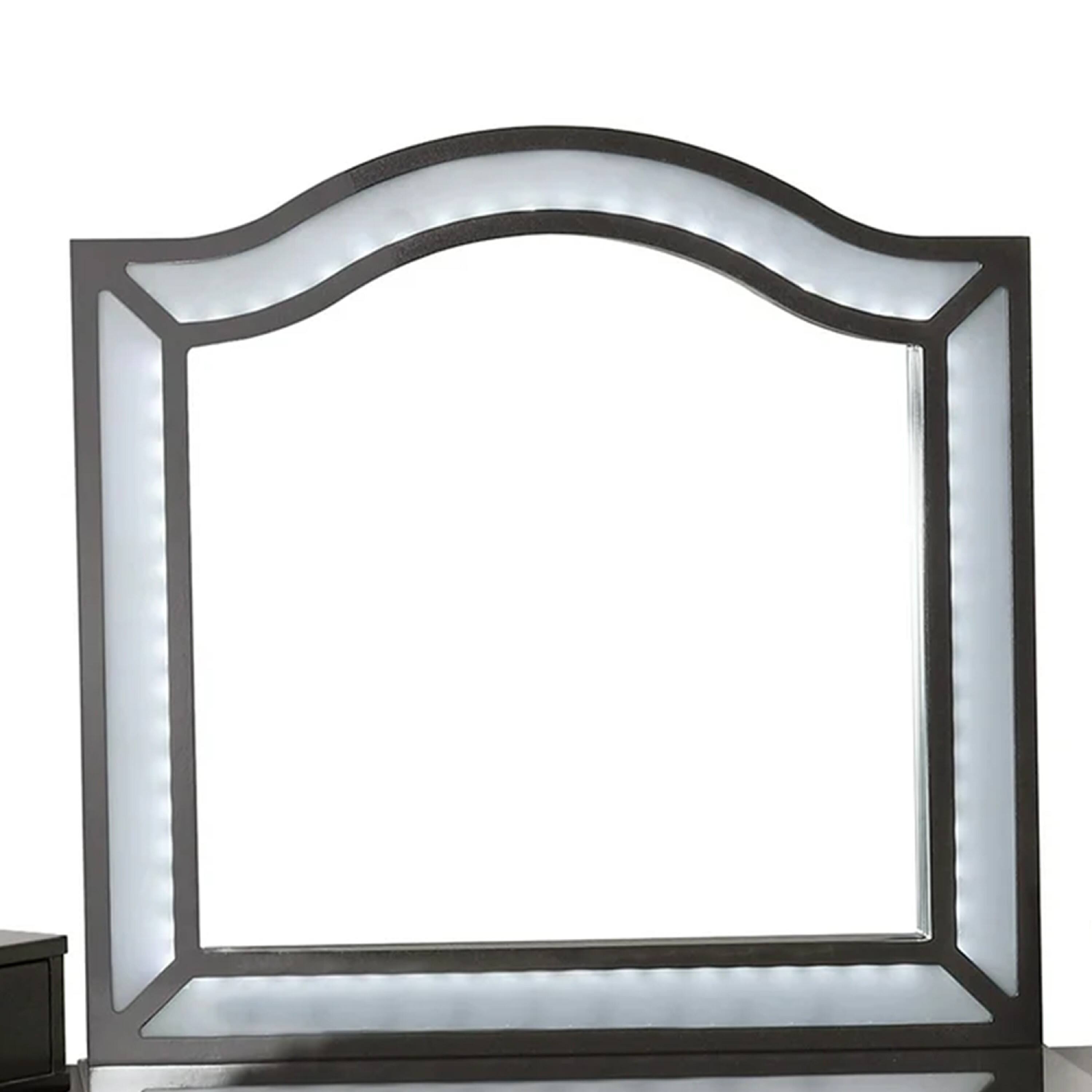 Alt View 2. Manhattan Lane - Gena 3pc Vanity Set with Stool, Glass Top Table, LED Mirror - Obsidian Gray, Clear.