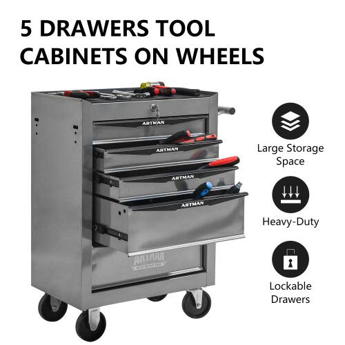 5 Drawers Tool Cabinets on Wheels

- Large Storage Space
- Heavy-Duty
- Lockable Drawers