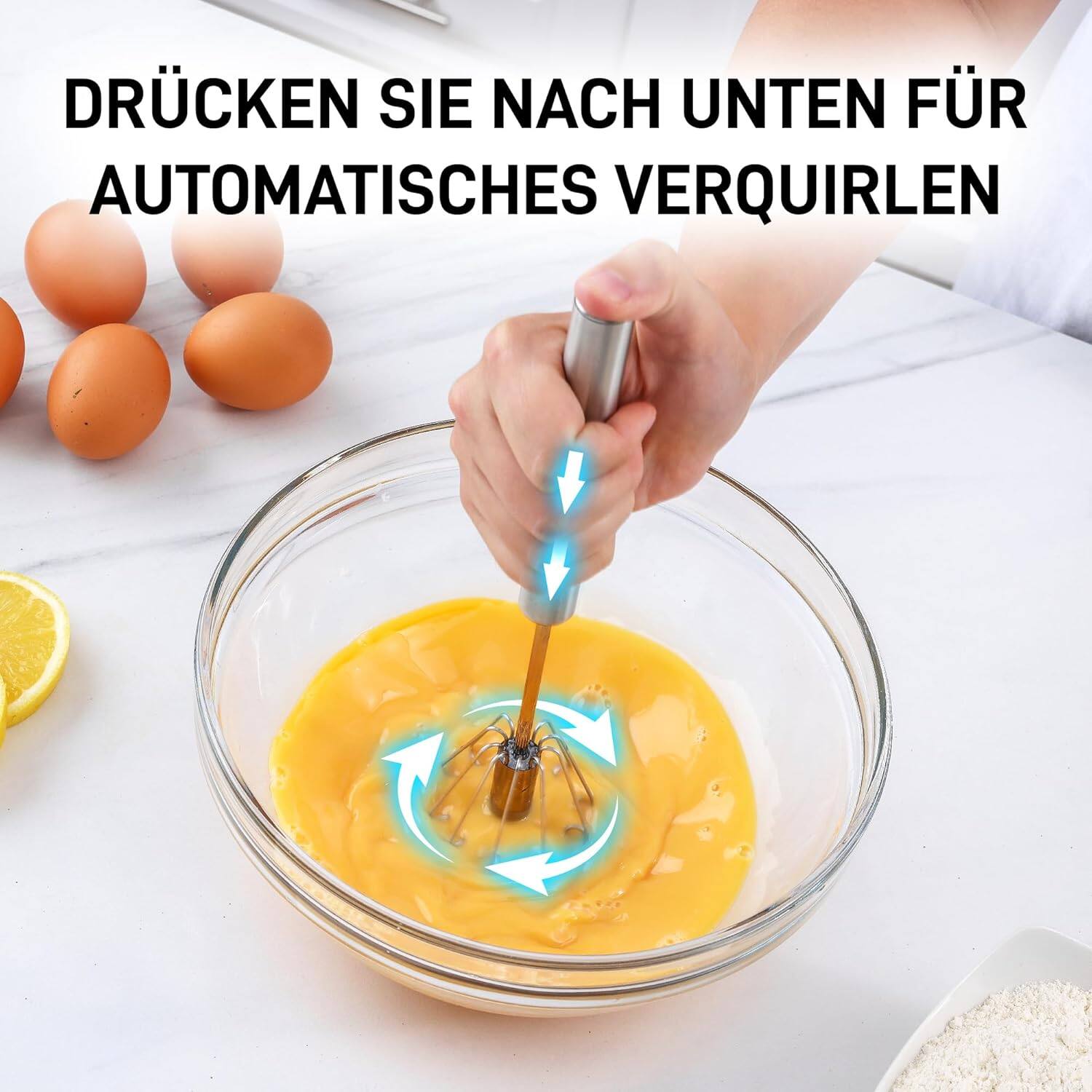 Zulay Kitchen - Push Action Egg Whisk - Silver - Thumbnail 2