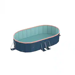 Anysun - 2.8m PVC Folding Pool with Aluminum Alloy Bracket, Not Inflatable, Outdoor Summer Cooling Bath Pool for Patio or Garden - Blue Gray