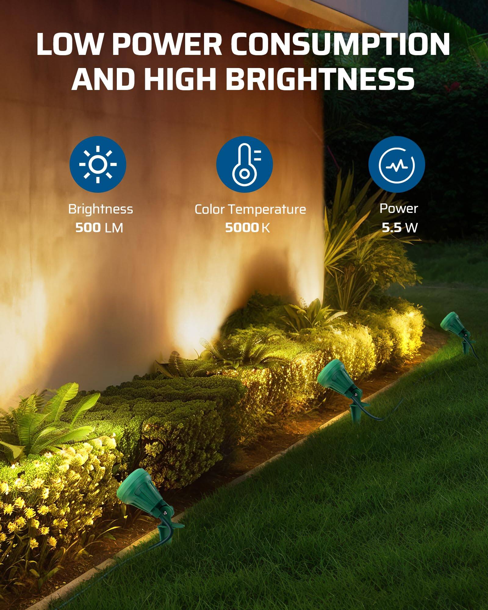LOW POWER CONSUMPTION AND HIGH BRIGHTNESS

- Brightness: 500 LM
- Color Temperature: 5000 K
- Power: 5.5 W