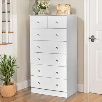 white wood tall dresser Walsunny 5 Drawer Vertical 6 drawers offer spacious storage Qeetex 5 Drawer Dresser White