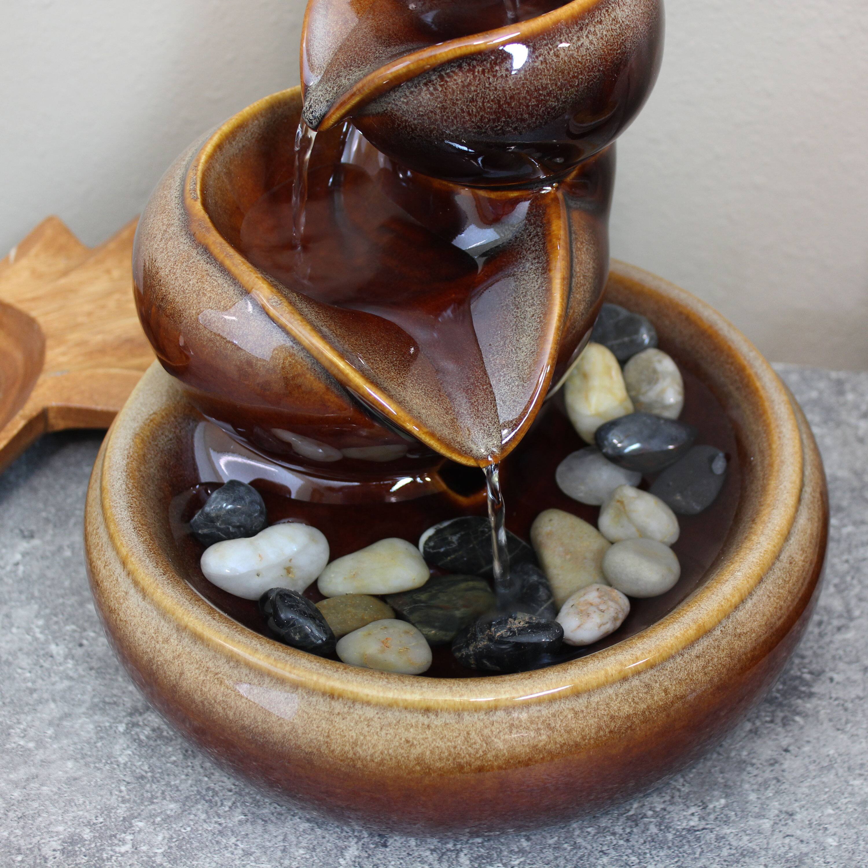 Alt View 8. Sunnydaze - Tiered Vessels Ceramic Indoor Water Fountain - 10 in - Brown.