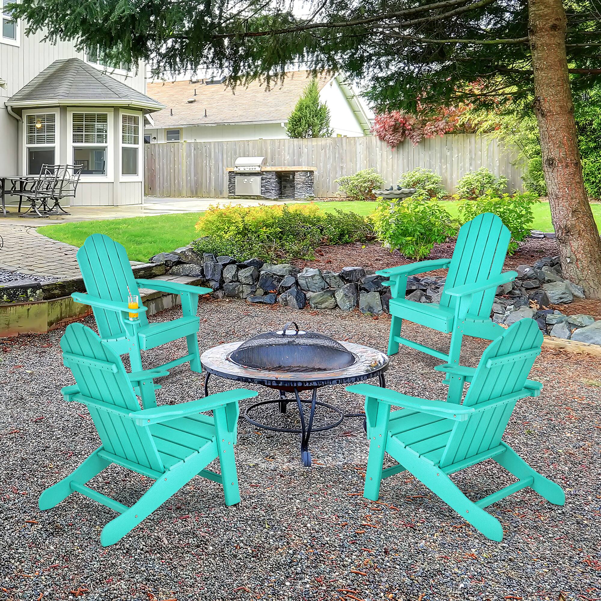 Alt View 2. Costway - Costway 2PCS Patio Adirondack Chair Weather Resistant Garden Deck W/Cup Holder - Turquoise.