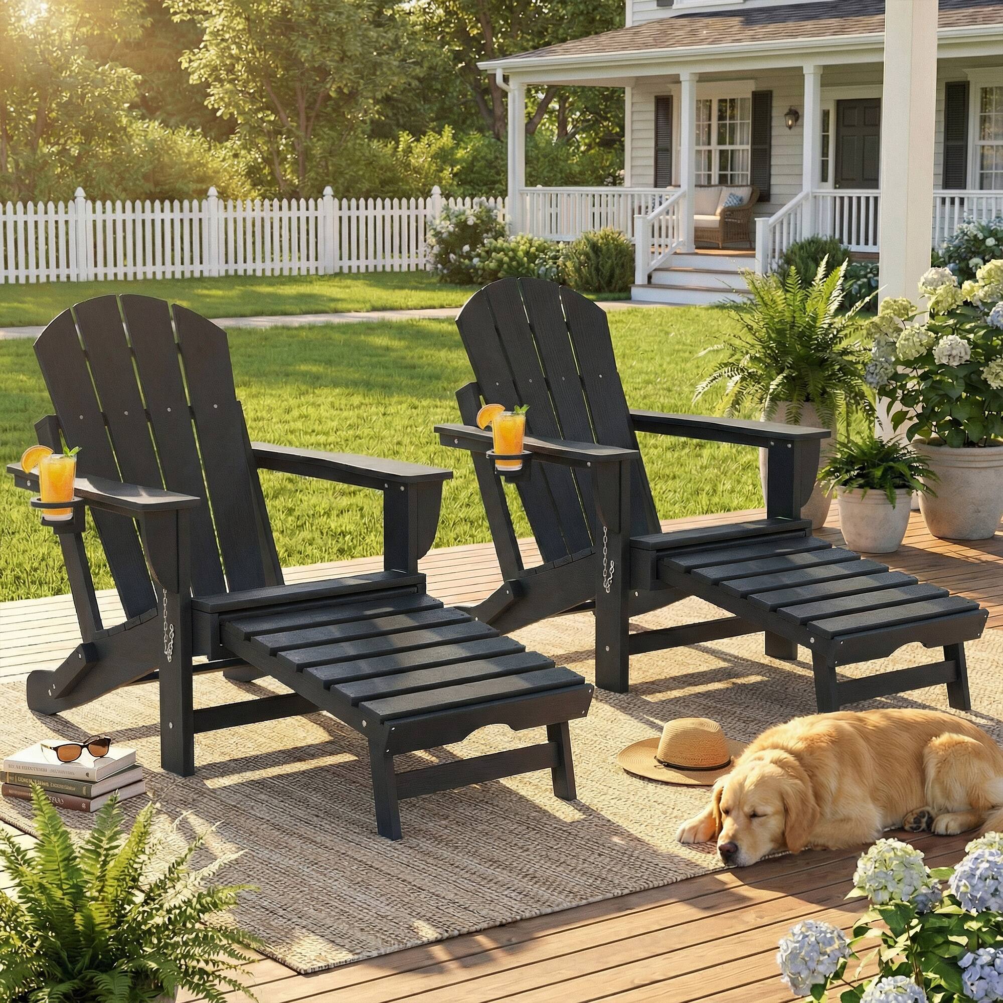 Alt View 8. Homcom - Folding Adirondack Chair Set of 2 - Black.