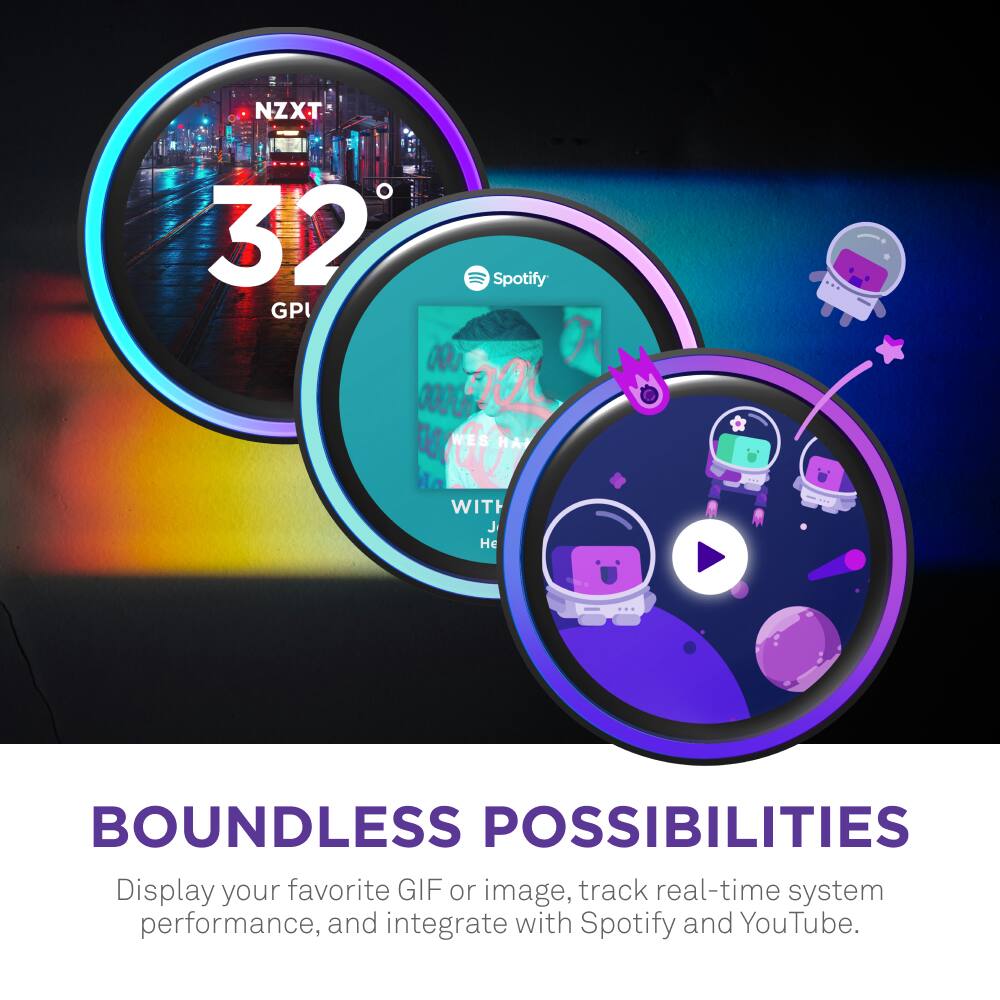 Boundless Possibilities Display your favorite GIF or image, track real-time system performance, and integrate with Spotify and YouTube.