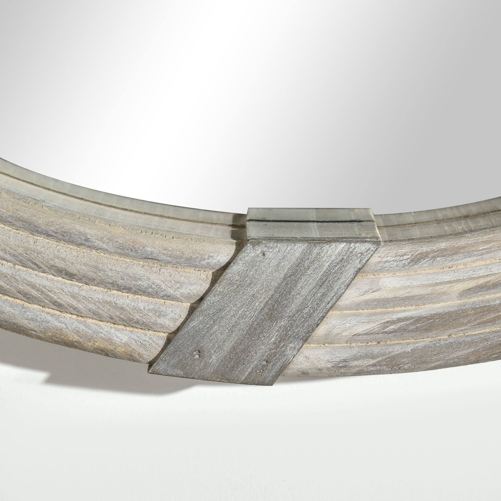 Alt View 7. Homcom - 31" Farmhouse Wall Mirror: Round Decor Living Room/Bedroom - Natural Wood.