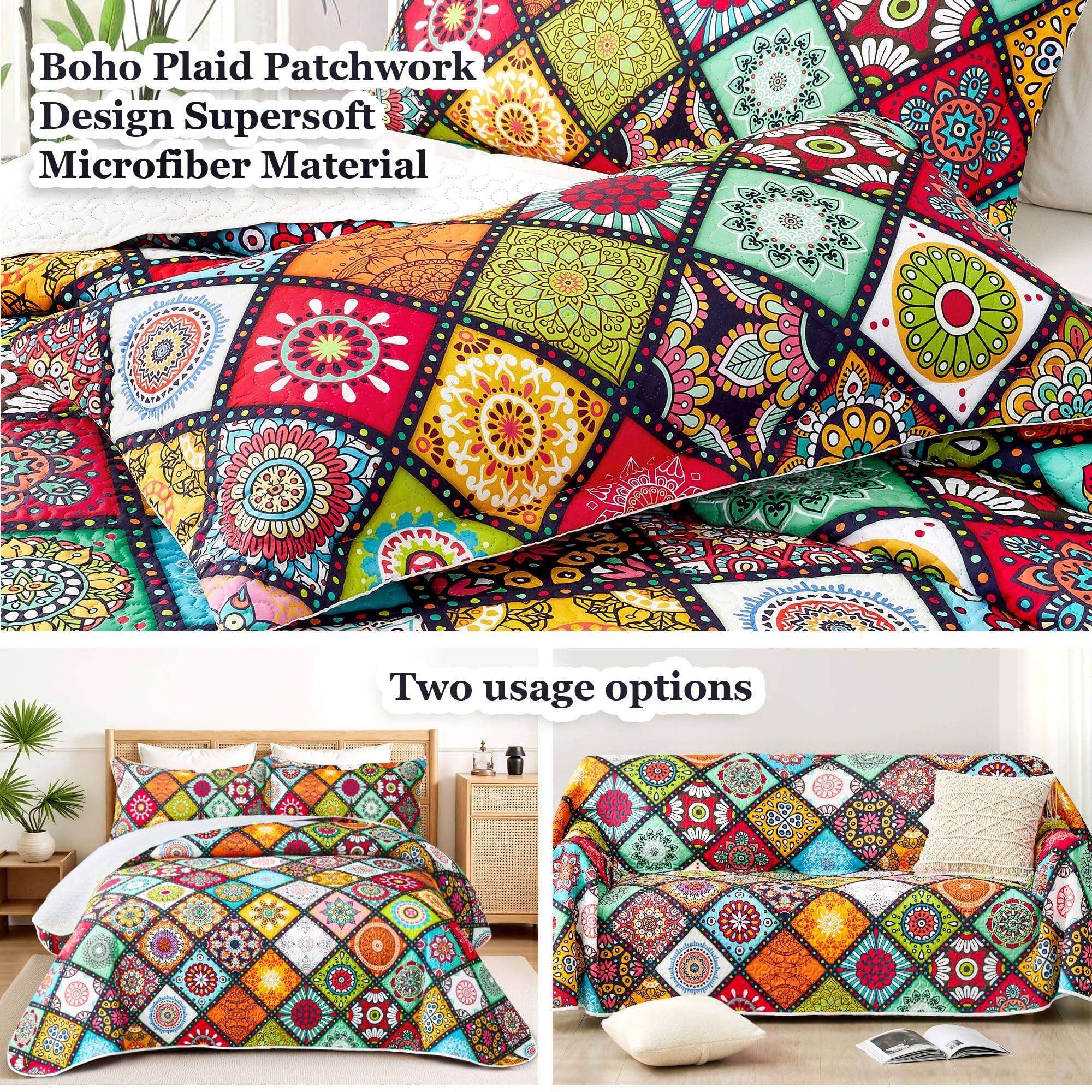 Boho Plaid Patchwork Design Supersoft Microfiber Material

Two usage options