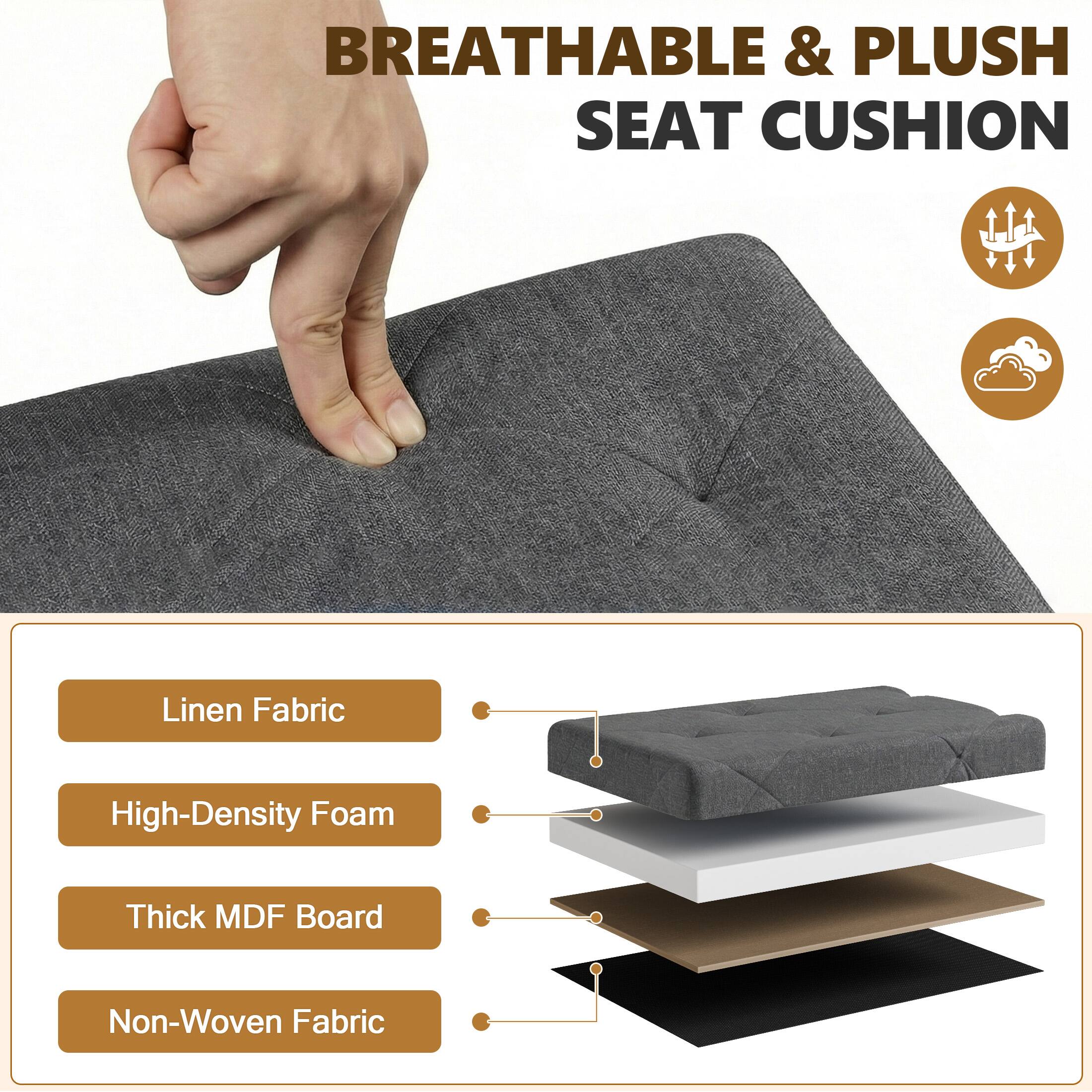 BREATHABLE & PLUSH SEAT CUSHION

Linen Fabric
High-Density Foam
Thick MDF Board
Non-Woven Fabric