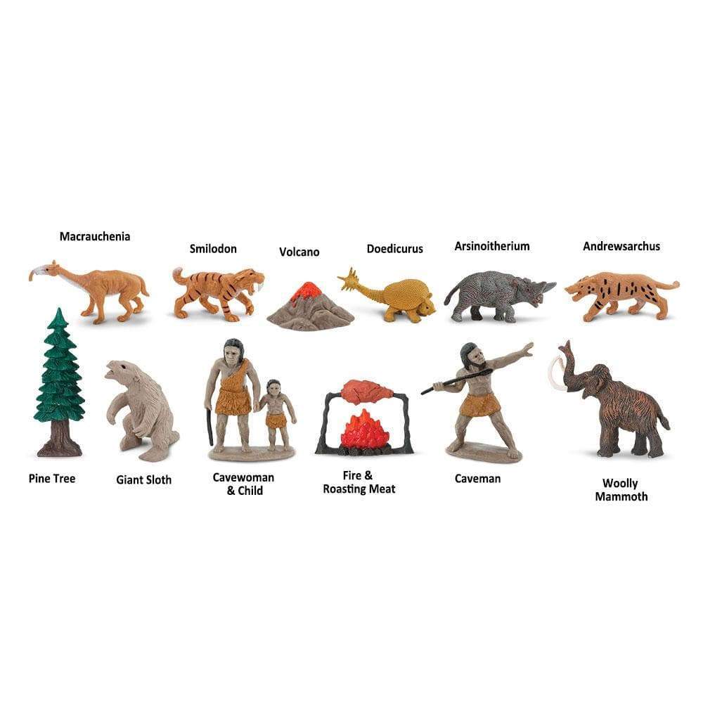 Macrauchenia  
Smilodon  
Volcano  
Doedicurus  
Arsinoitherium  
Andrewsarchus  
Pine Tree  
Giant Sloth  
Cavewoman & Child  
Fire & Roasting Meat  
Caveman  
Woolly Mammoth