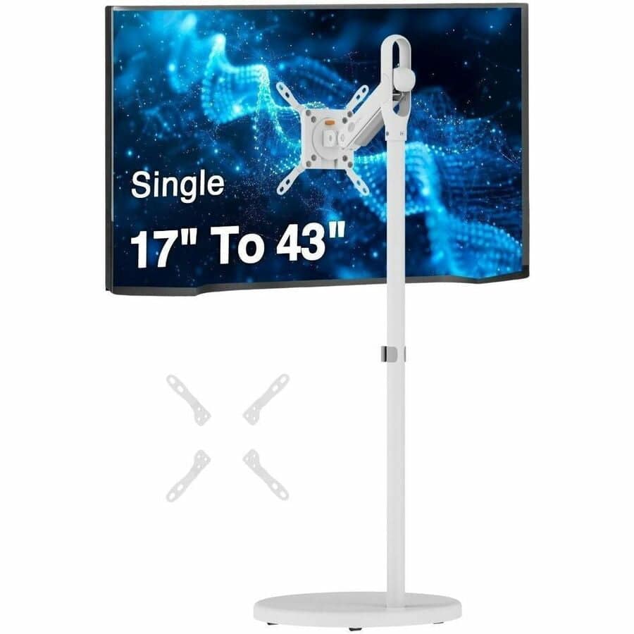 SIIG - Single 43" Portable Monitor Arm TV Rolling Stand - White