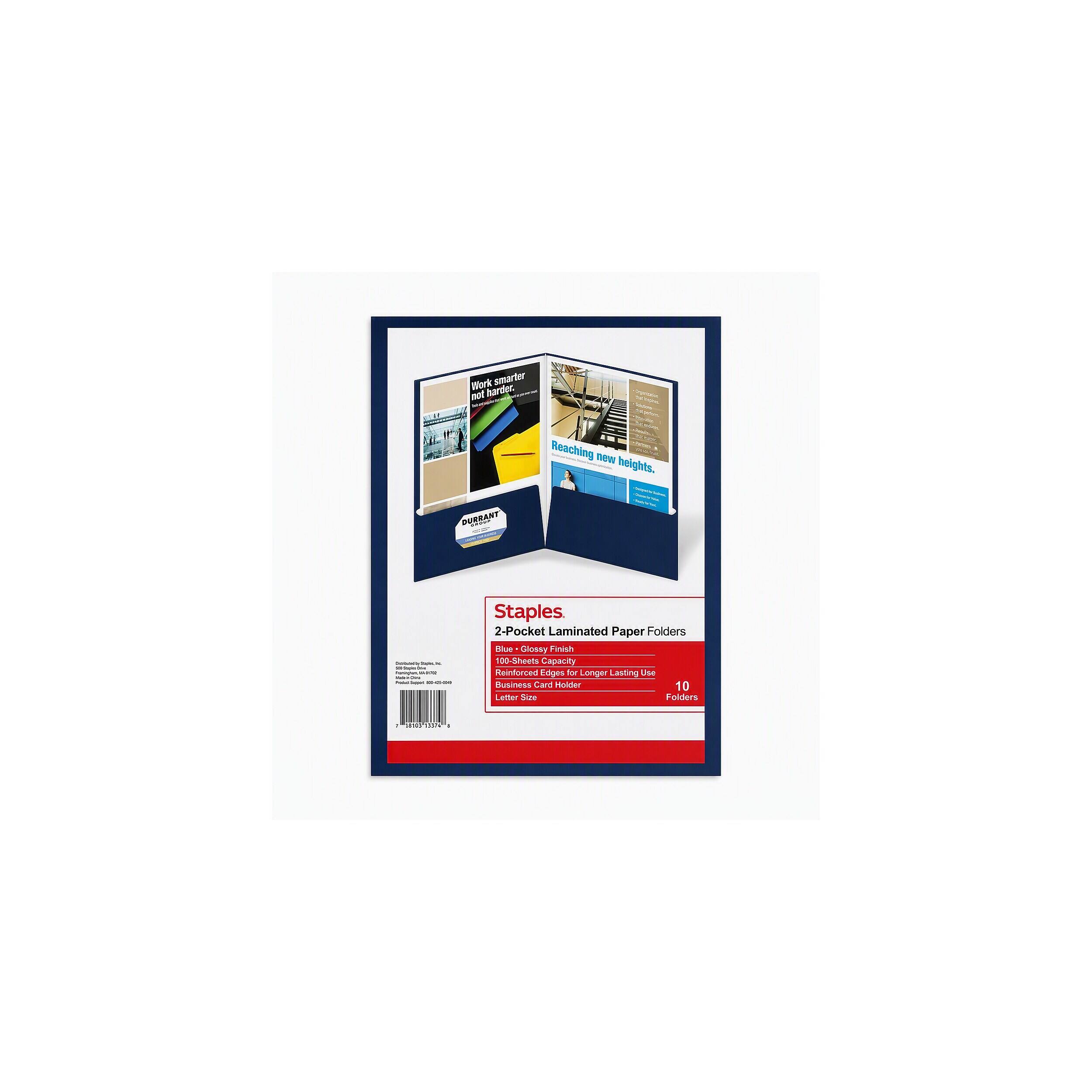 Work smarter not harder.  
Reaching new heights.  
DURRANT  
Staples 2-Pocket Laminated Paper Folders Blue Glossy Finish 100-Sheets Capacity Reinforced Edges for Longer Lasting Use Business Card Holder 10 Letter Size Folders