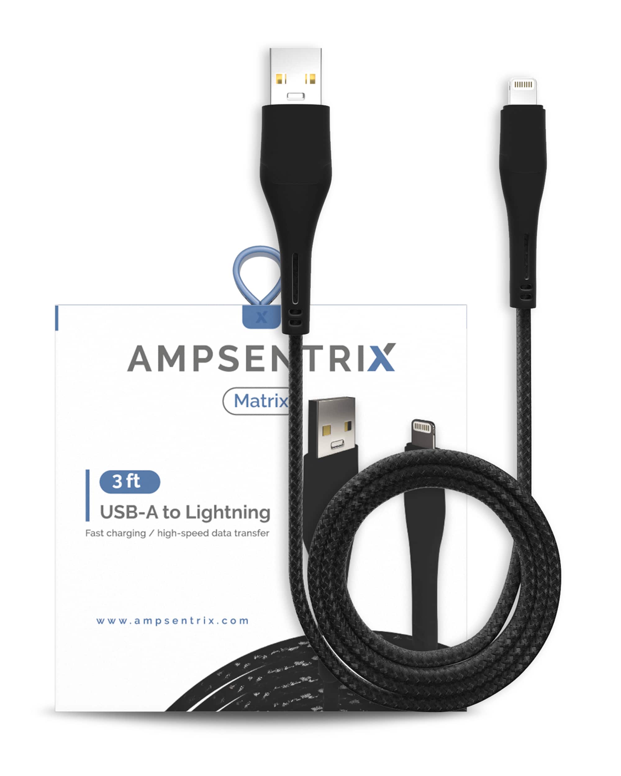 Ampsentrix - 3 ft Non-MFI Lightning To USB Type A Cable (Matrix) - Black