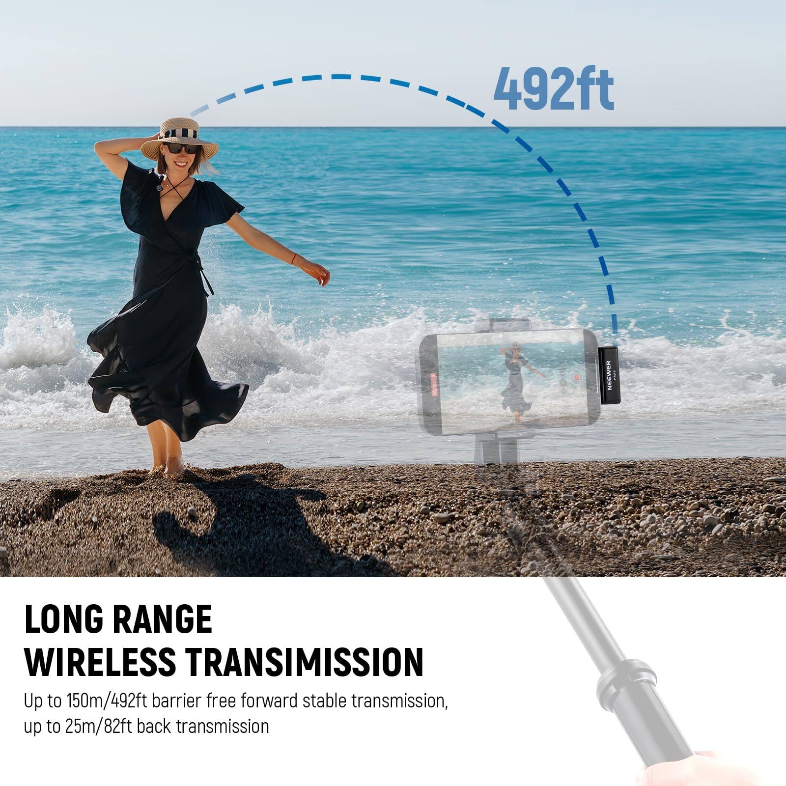 LONG RANGE WIRELESS TRANSMISSION  
Up to 150m/492ft barrier free forward stable transmission,  
up to 25m/82ft back transmission