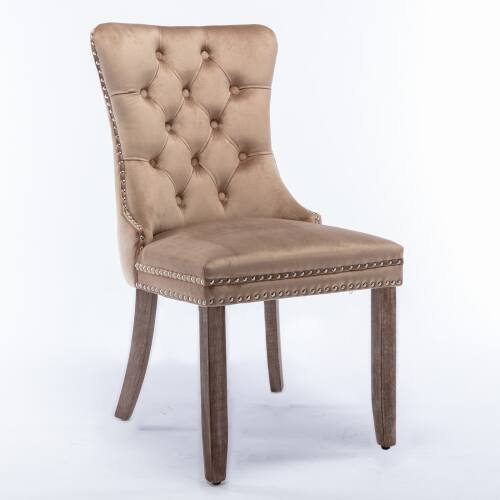 Alt View 2. LUCKY ONE - Assembled Tufted Velvet Dining Chair Set of 2 with Wood Legs Nailhead Trim High Back - khaki.