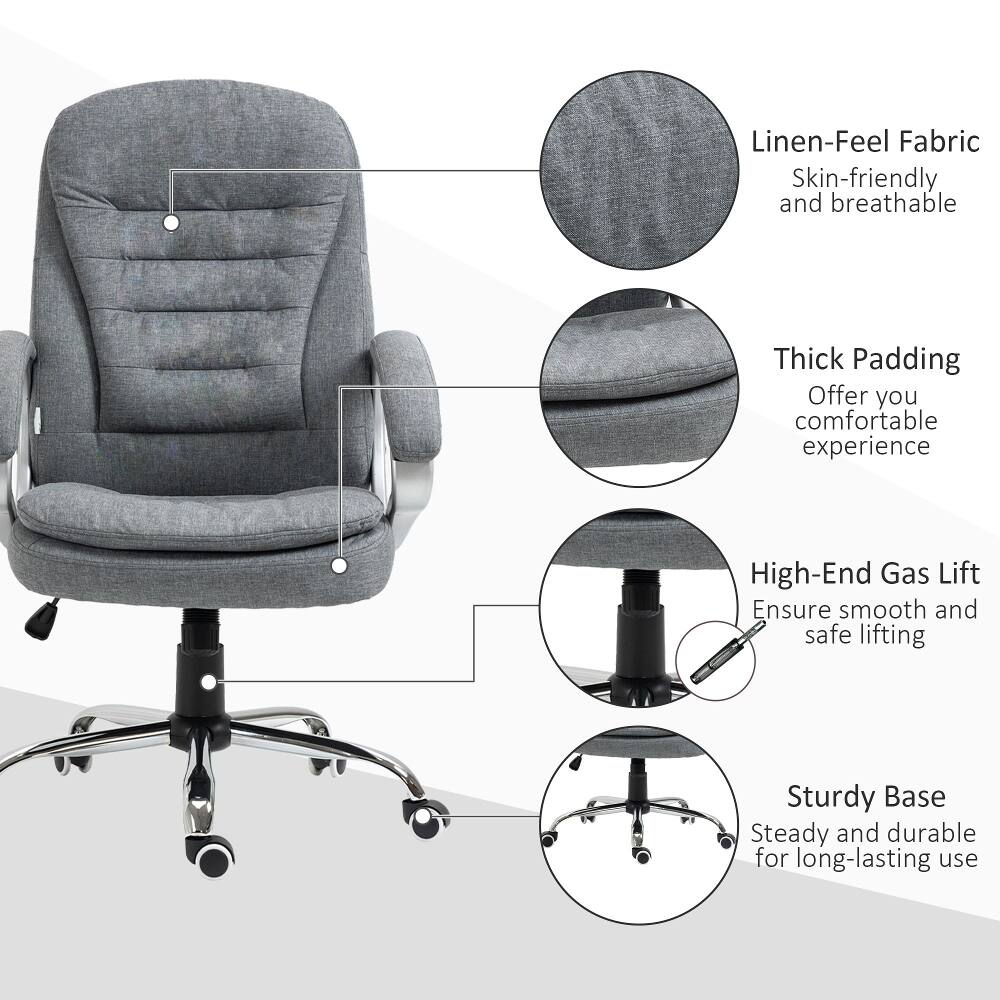 Linen-Feel Fabric: Skin-friendly and breathable  
Thick Padding: Offer you comfortable experience  
High-End Gas Lift: Ensure smooth and safe lifting  
Sturdy Base: Steady and durable for long-lasting use