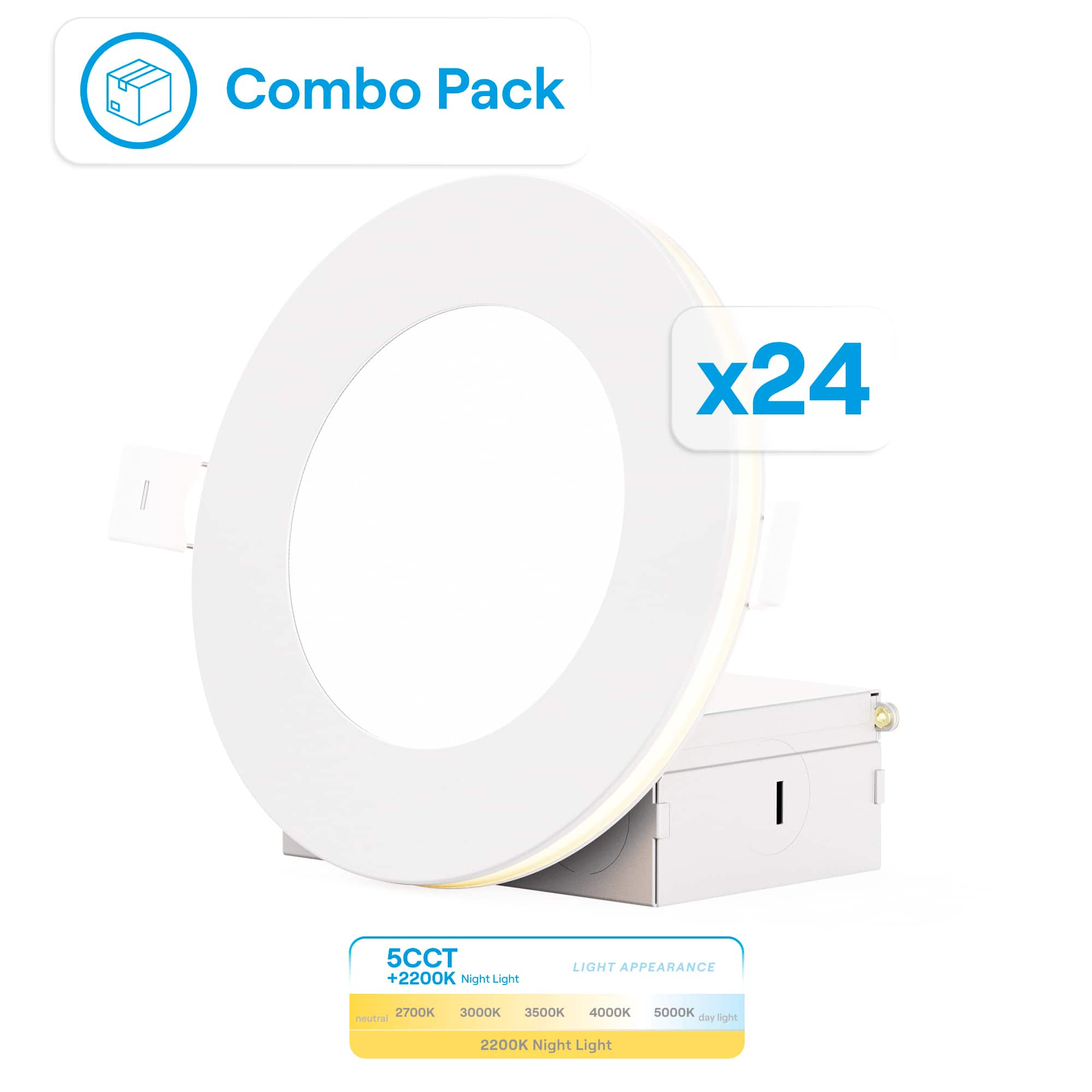 Infibrite - 4 In Slim Recessed LED with Night Light 5CCT Selectable New Construction 9 Watt 750LM Triac Dimmable 24 Pack - White price history on PriceWatchPro