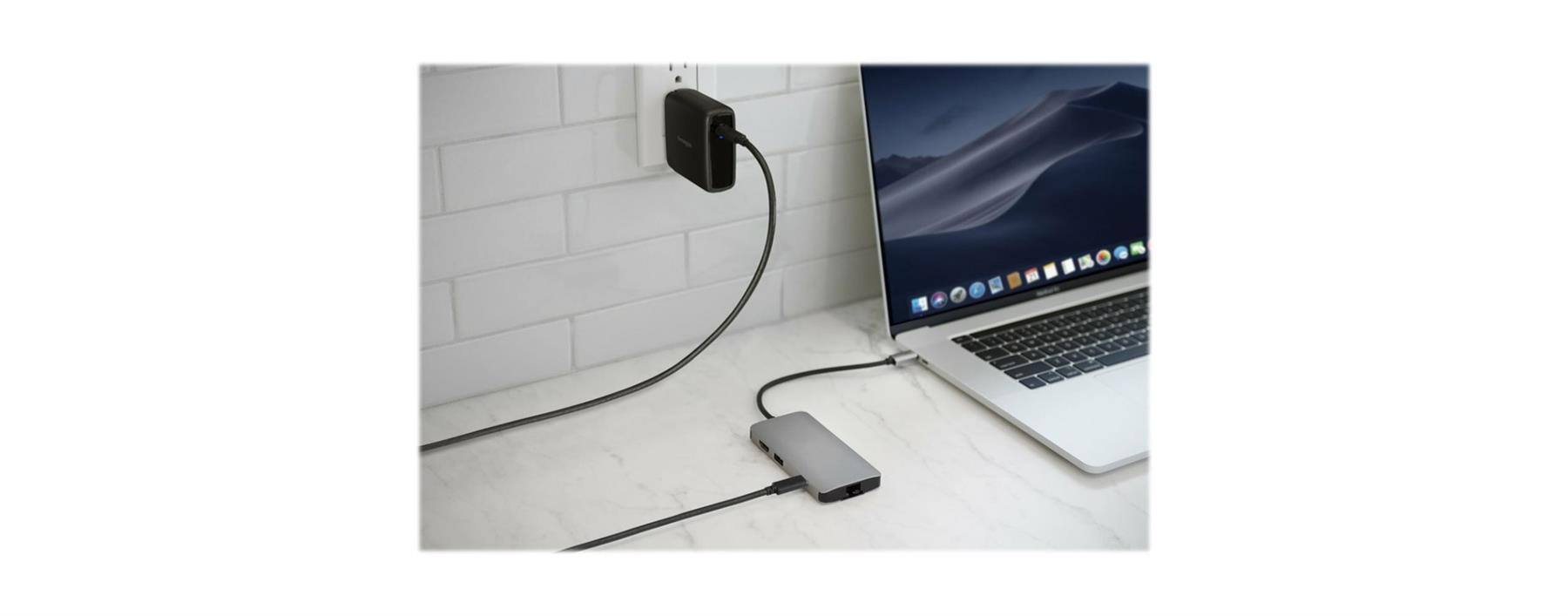 Alt View 1. Kensington - 100W USB-C GaN Power Adapter Compact with Foldable Plug, 2m USB-C Cable - K33821NA.
