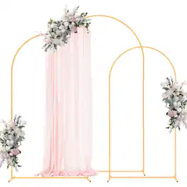 VEVOR - Arch Backdrop Stand, Set of 3, 8/7.2/6.6 ft, Stable Structure, Easy Assembly, Metal Arch Backdrop Stand for Wedding - Gold