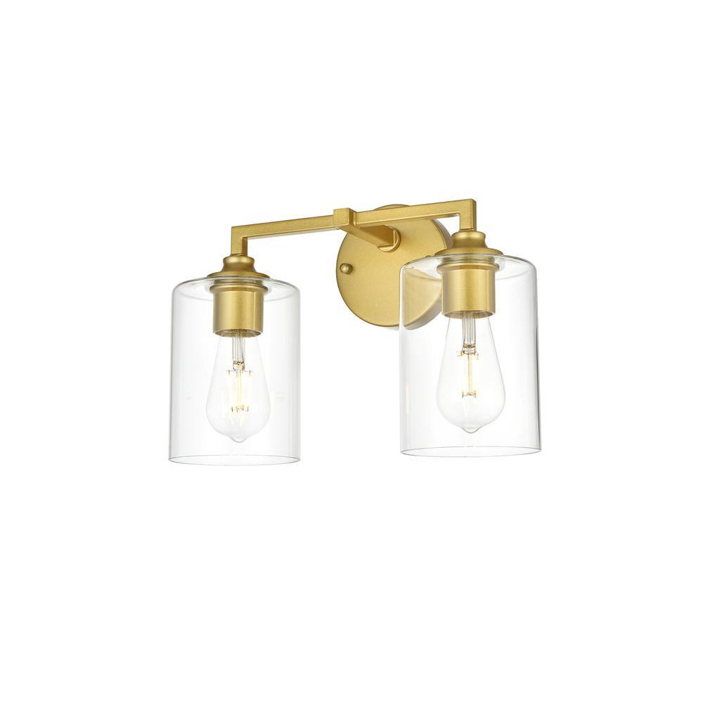 Alt View 1. Living District - Mayson 2 light Brass and Clear Bath Sconce - Brass And Clear.