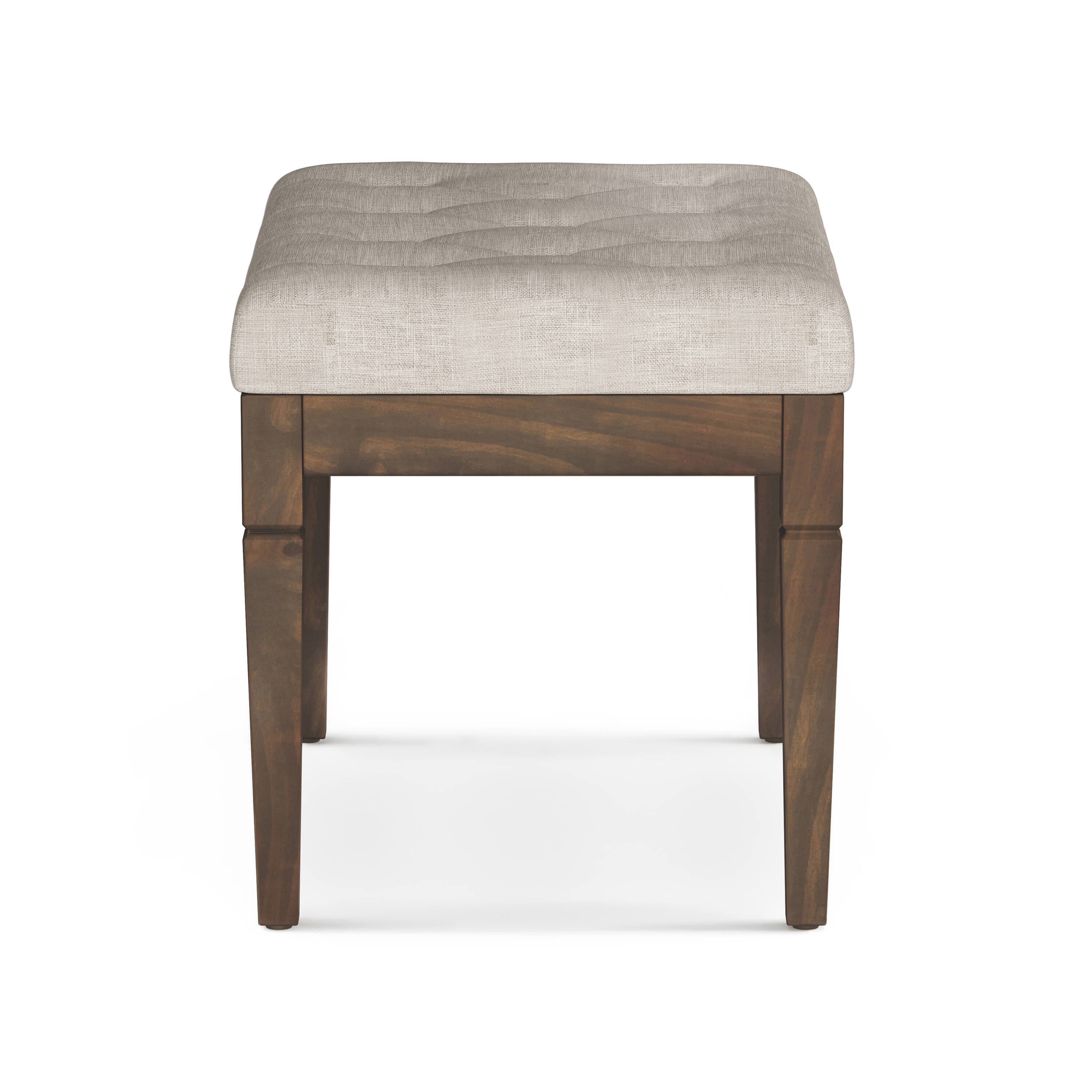 Back. Tiramisubest - Small Tufted Linen Ottoman Bench with Carved Legs in Natural - Gray.