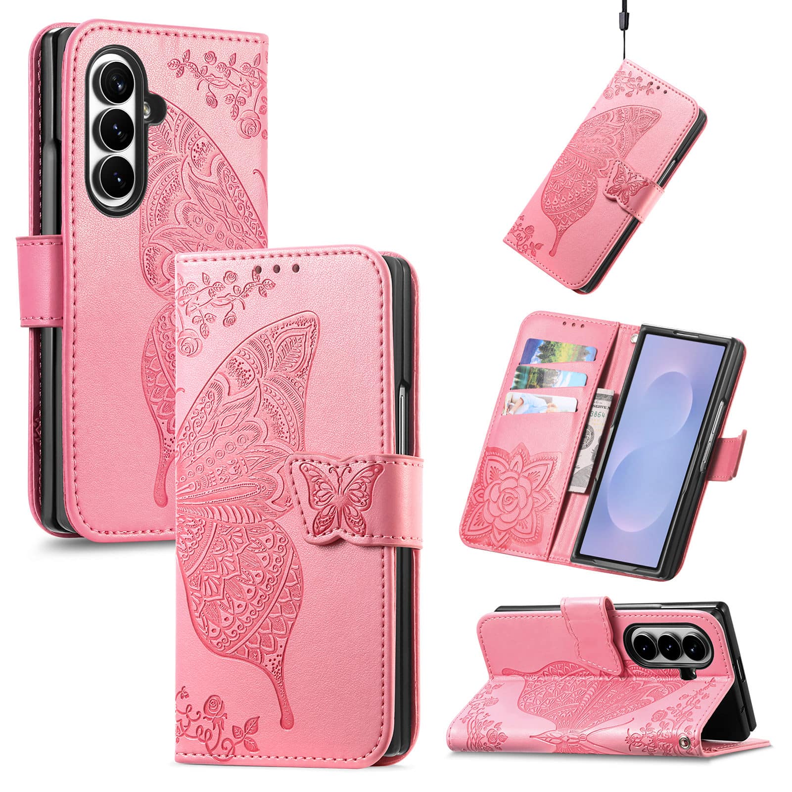Dteck - Magnetic Embossed Wallet Card Cash Pocket Case for Samsung Z Fold 8 Ultra, Shockproof PU Leather Folio Cover - Pink price history on PriceWatchPro