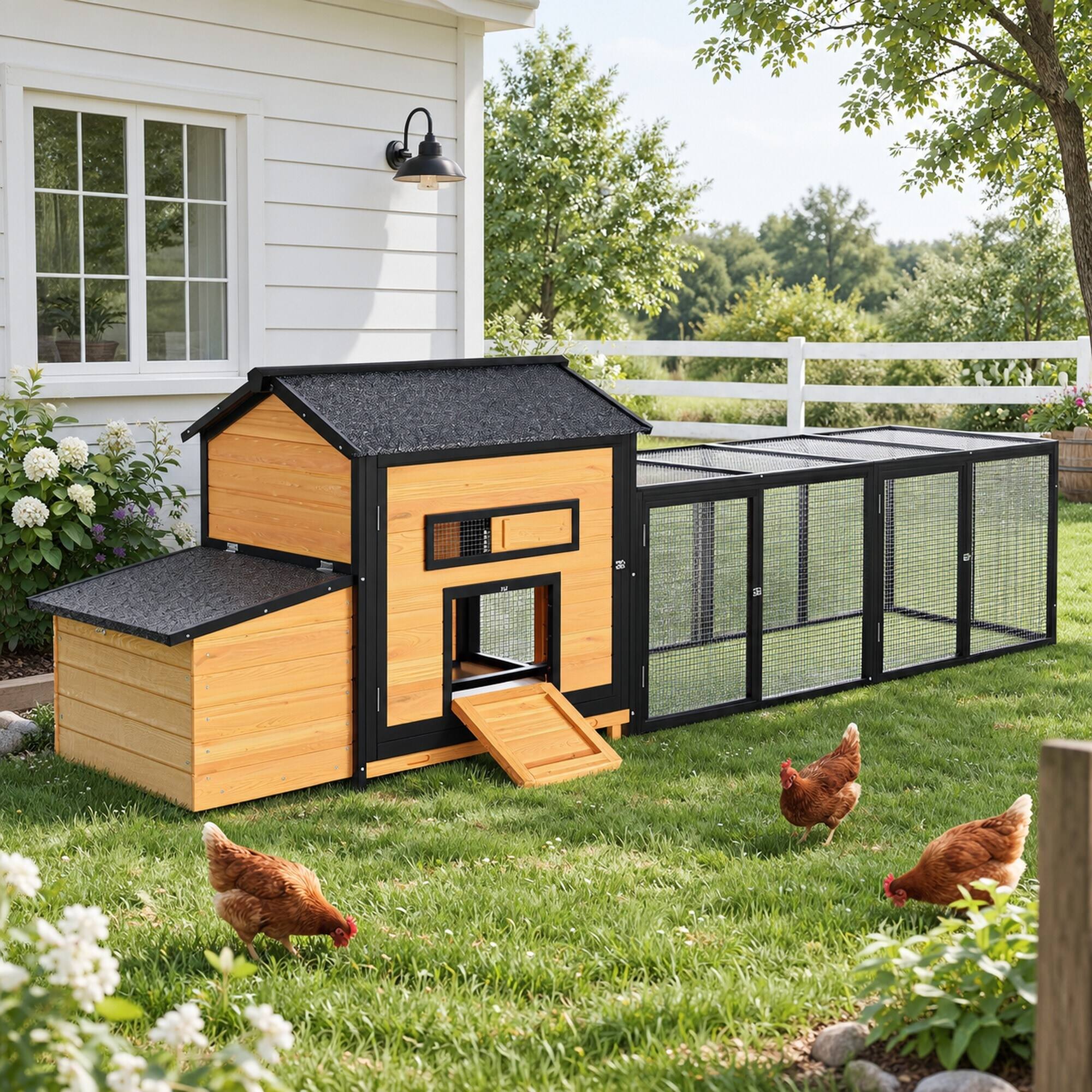 Back. RYHNUYNE - 114 in Wooden, Run, Box, 19.6 sq ft Poultry House for 2-3 Hens.