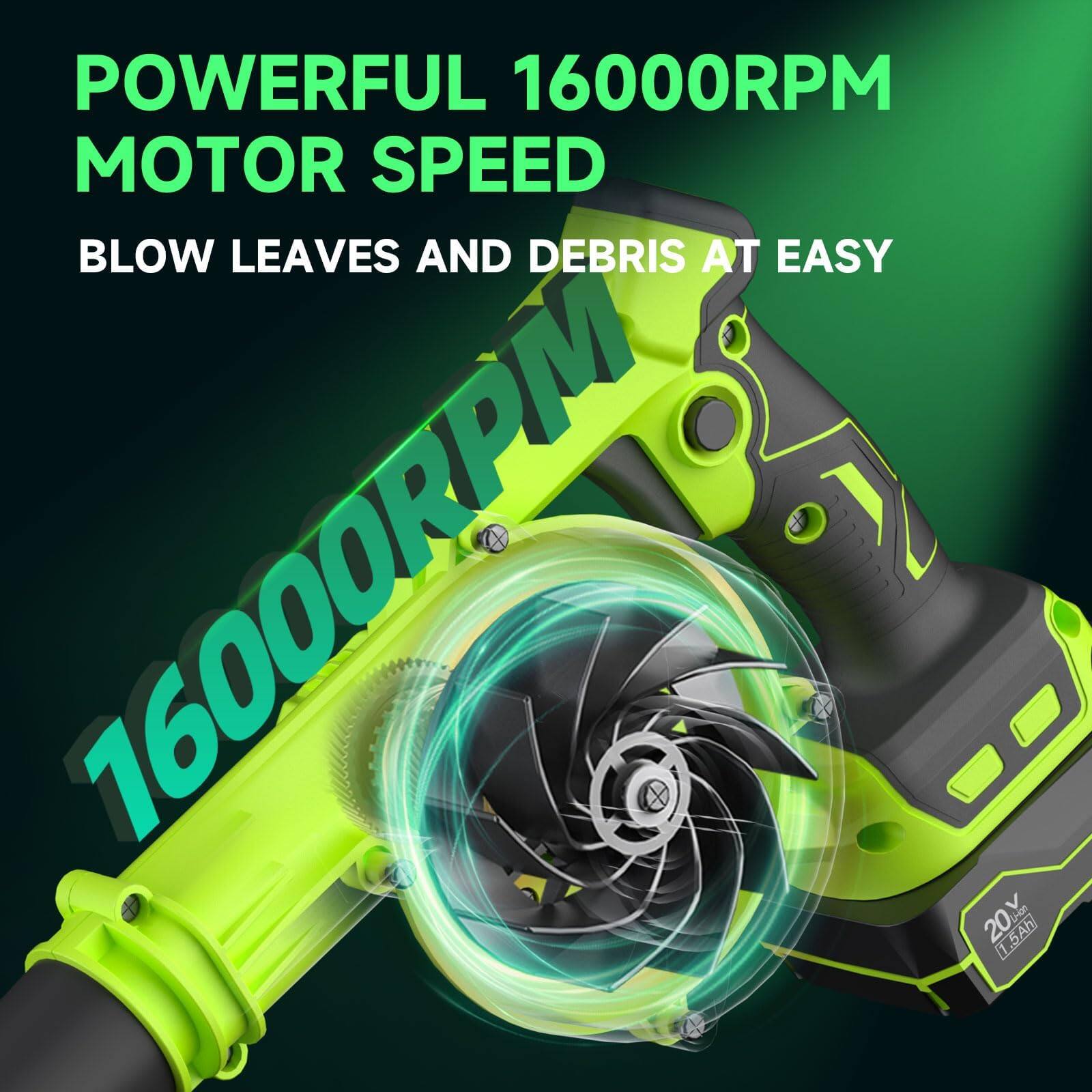 POWERFUL 16000RPM MOTOR SPEED  
BLOW LEAVES AND DEBRIS AT EASY