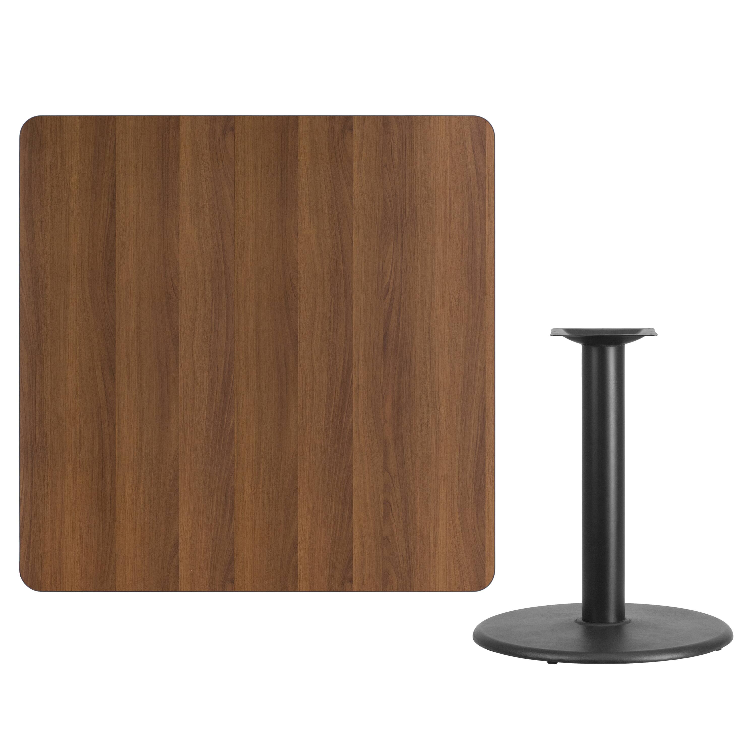 Alt View 2. Emma + Oliver - 42" Square Laminate Table Top with 24" Round Table Height Base - Walnut.