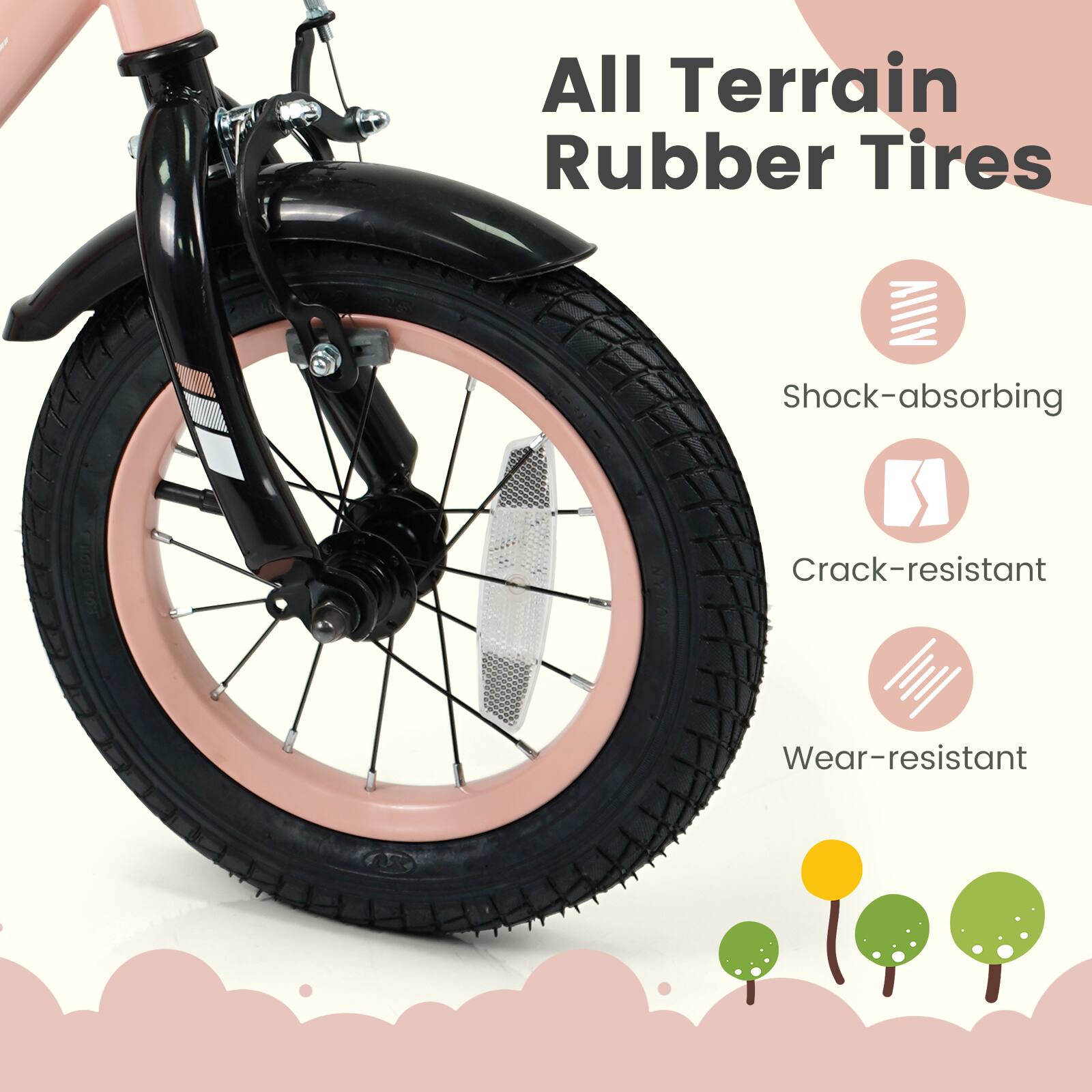 All Terrain Rubber Tires

- Shock-absorbing
- Crack-resistant
- Wear-resistant