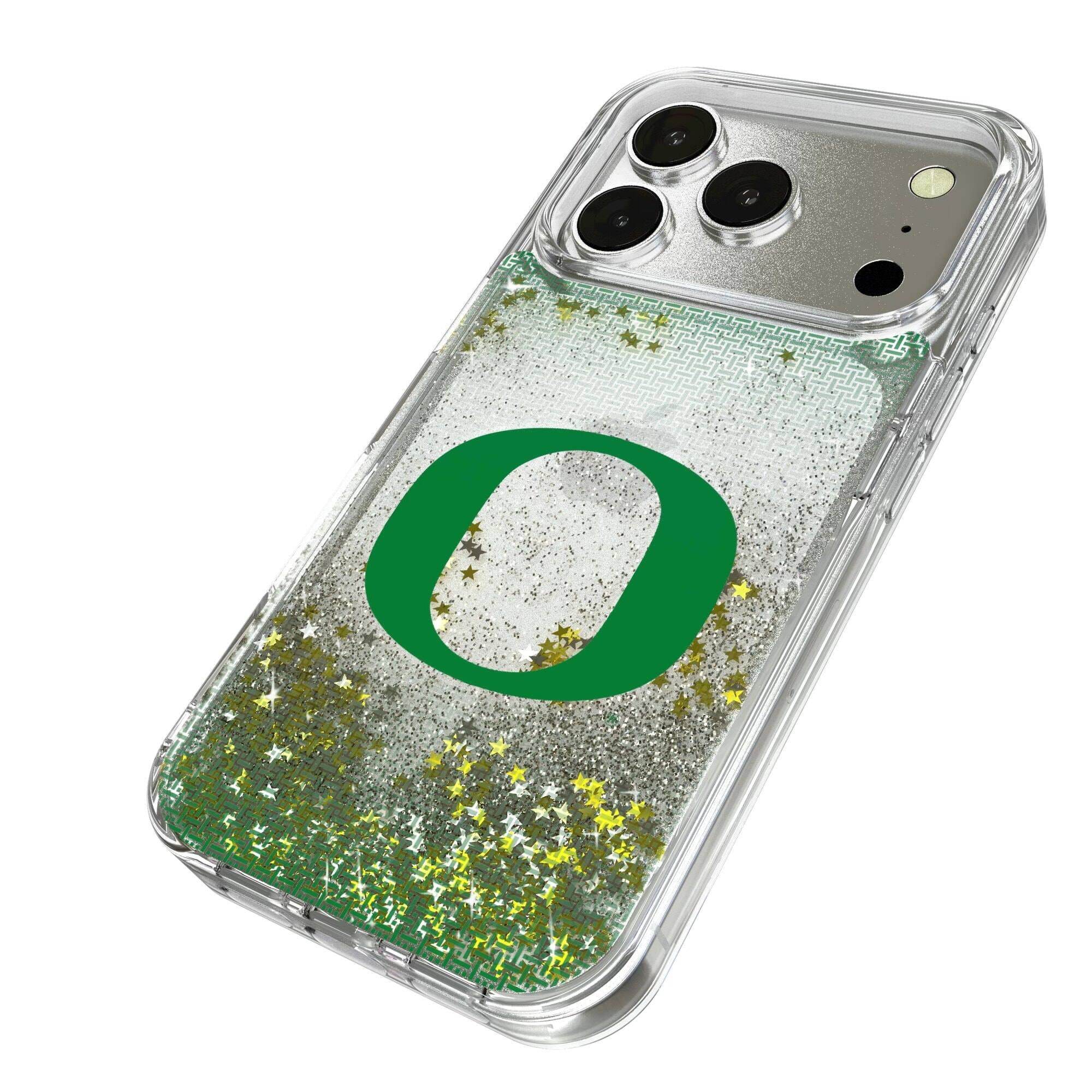 Alt View 1. Keyscaper - Oregon Ducks Linen Logo iPhone Glitter Case - 14 Pro - Multicolor.