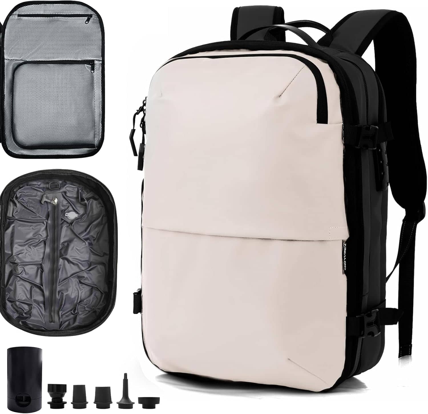 Wikistore - 60L Vacuum Backpack with Electric Air Pump Expandable Carry on Water Resistant - White