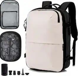 Wikistore - 60L Vacuum Backpack with Electric Air Pump Expandable Carry on Water Resistant - White