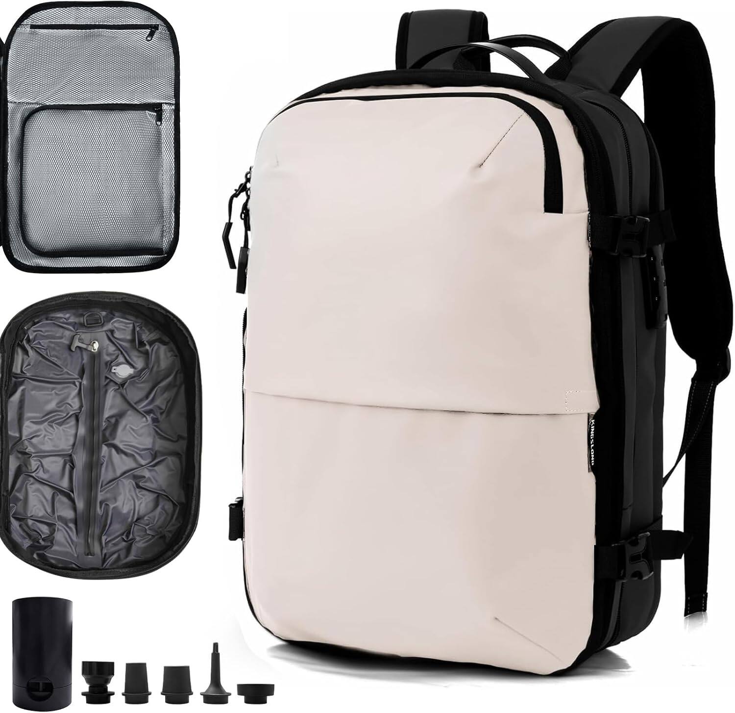 Front. Wikistore - WIKISTORE 60L Vacuum Backpack with Electric Air Pump Expandable Carry on Water Resistant White - White.