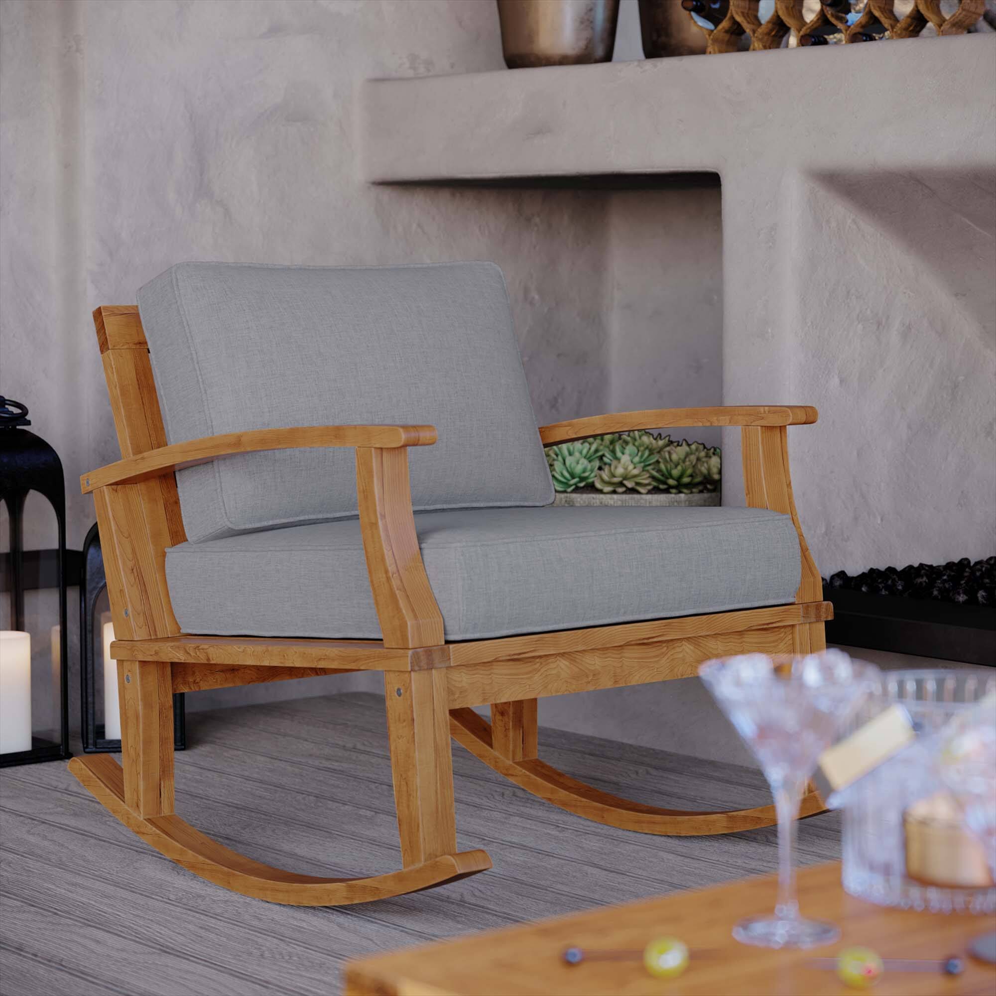 Front. Modway - Marina Outdoor Patio Teak Rocking Chair by Modway - Natural Gray.