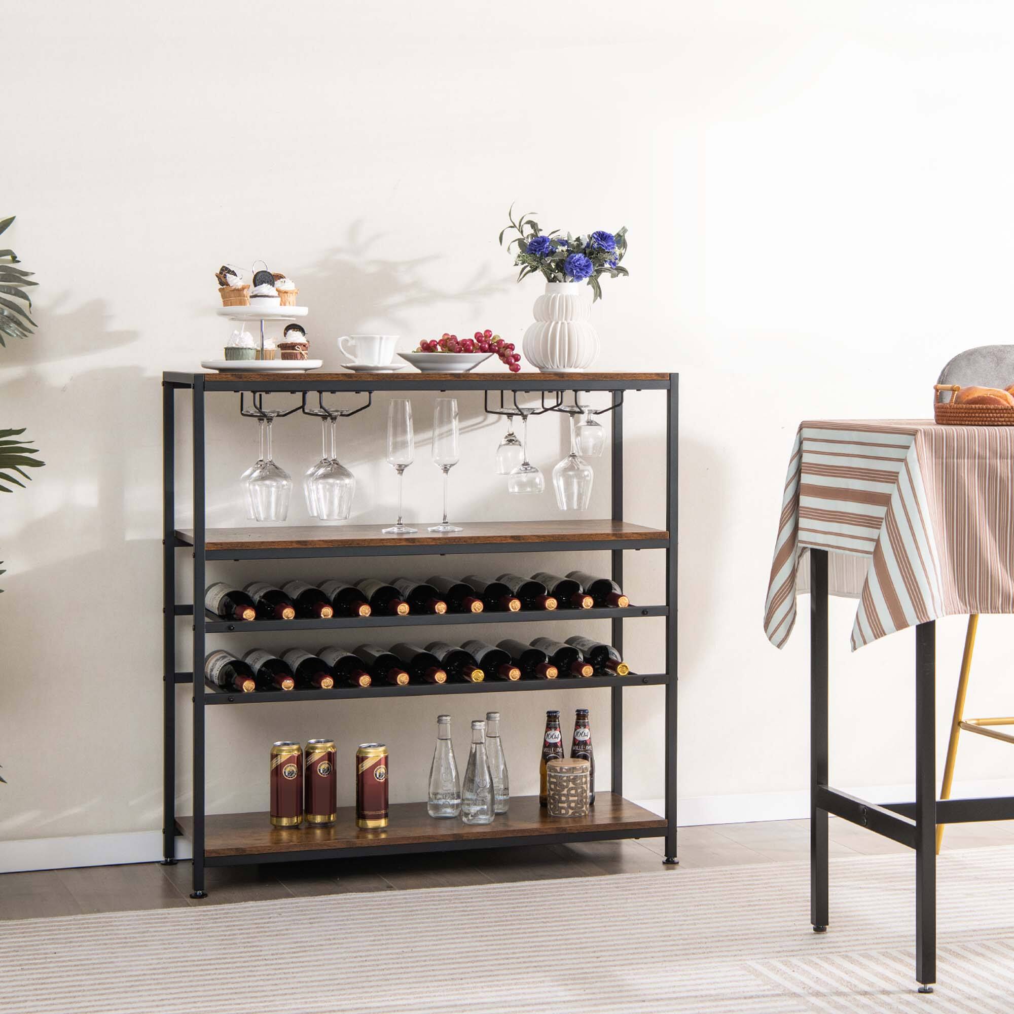 Alt View 1. Costway - Costway Rustic 5-tier Wine Rack Table 22 Bottle Wine Cabinet Freestanding with Glass Holder - Rustic Brown.