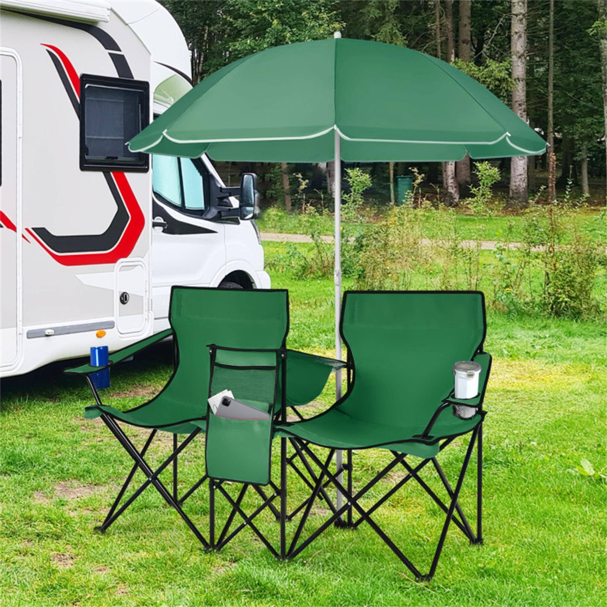 Alt View 1. Boyel Living - Green Portable Folding Picnic Double Chair 70.0-in L x 59.0-in W x 30.0-in H with Removable Umbrella - Green.