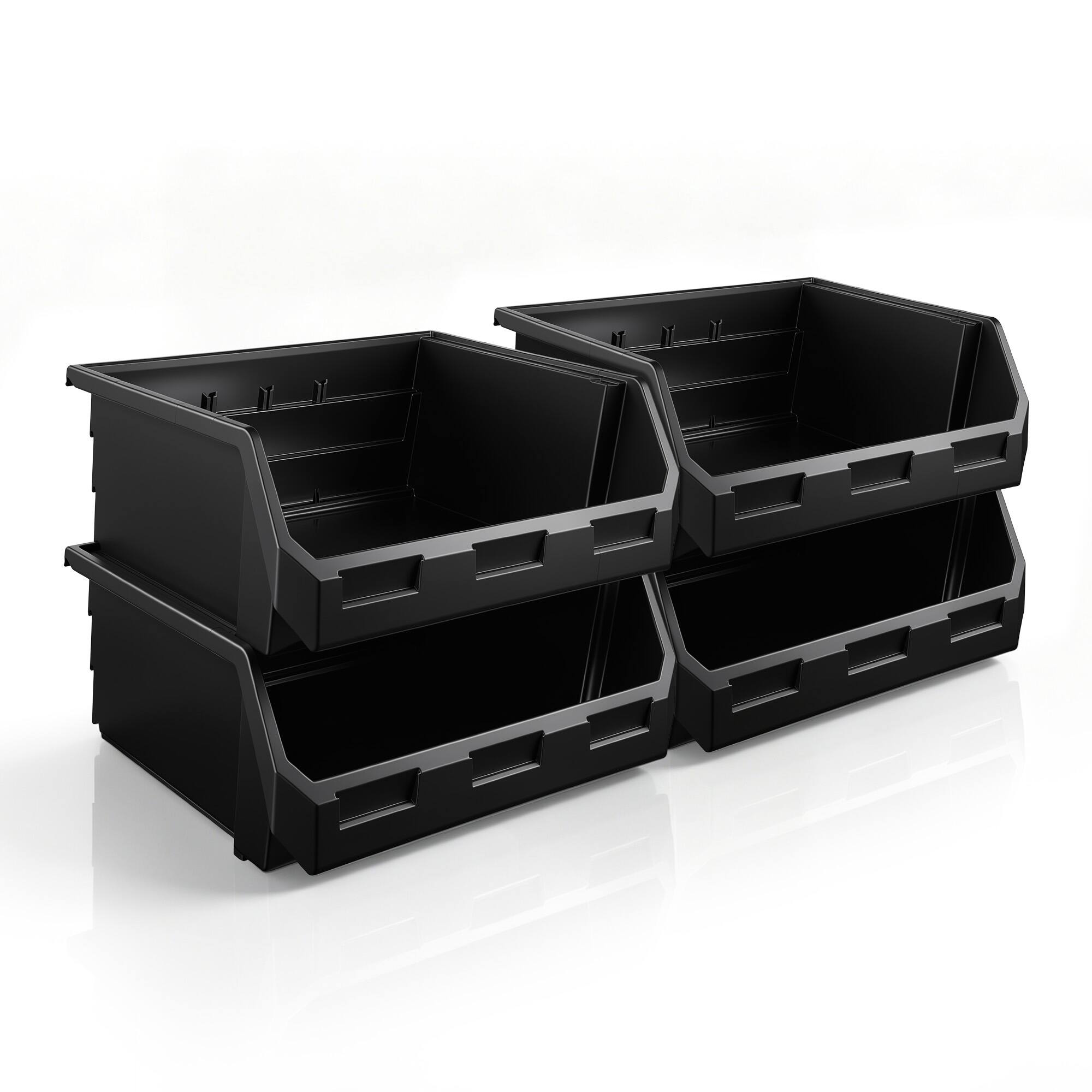 Angle. Sorbus - Sorbus Extra Large Open Front Stackable Garage Storage Bin – Heavy Duty Plastic Organizer Tote for Tools, Hardware - Black.