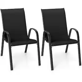 Gymax - Set of 2 Patio Dining Chairs Stackable Armrest Space Saving Garden - Black