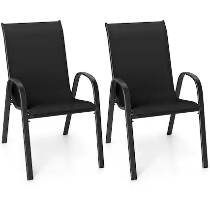 Front. Gymax - Gymax Set of 2 Patio Dining Chairs Stackable Armrest Space Saving Garden Black - Black.