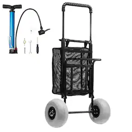 LOVMOR - Beach Dolly for Sand with 9 in. Balloon Wheels, Folding Cart, 165-Lb Capacity, Adjustable Handle - Black+Gery