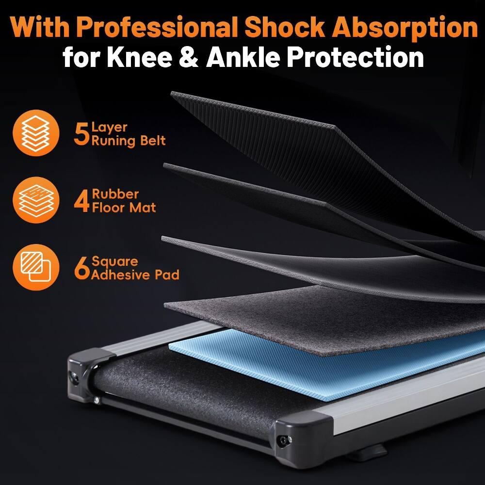 With Professional Shock Absorption for Knee & Ankle Protection

5 Layer Running Belt

4 Rubber Floor Mat

6 Square Adhesive Pad